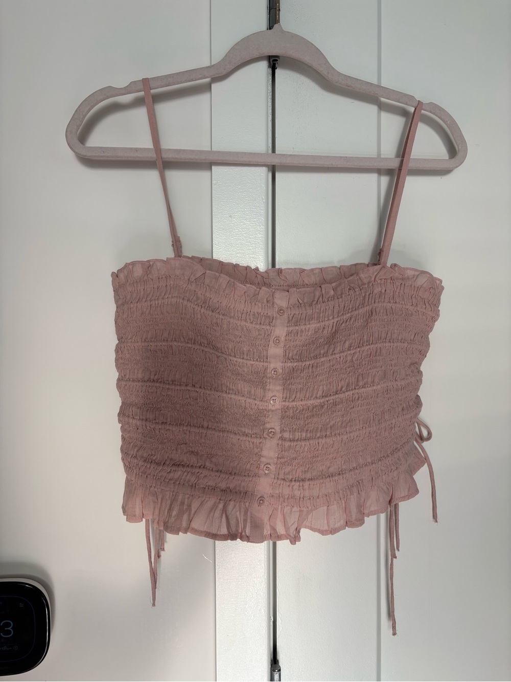 American Eagle | Smocked Ruffle Crop Cami Top - Dusty Rose and White